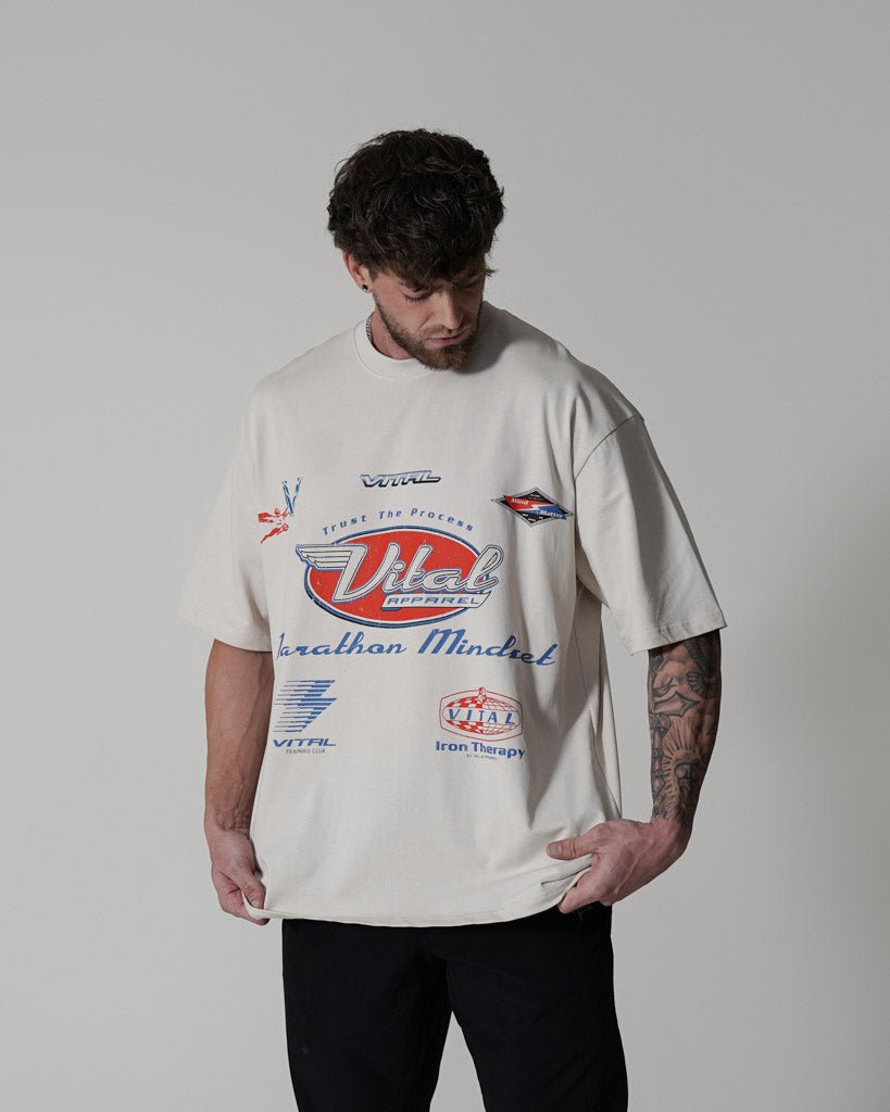 Oversized Pump Cover T-Shirt - Retro Marathon T Cream