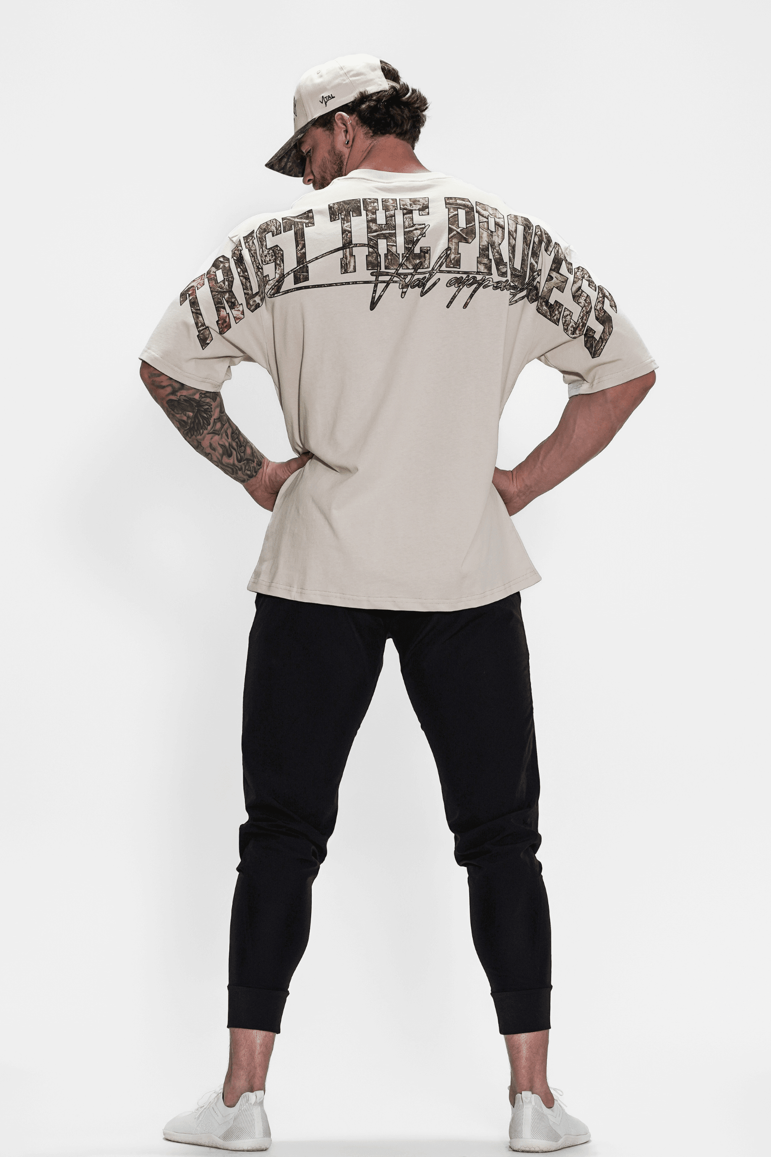 Oversized Pump Cover T-Shirt - Trust the Process/Cream Woodland Camo