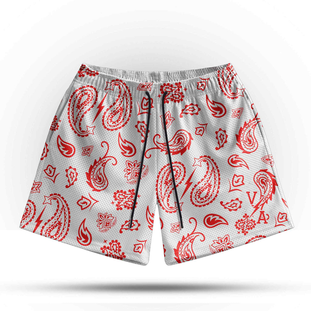 Prevail Mesh Shorts - Unisex White/Red Paisley