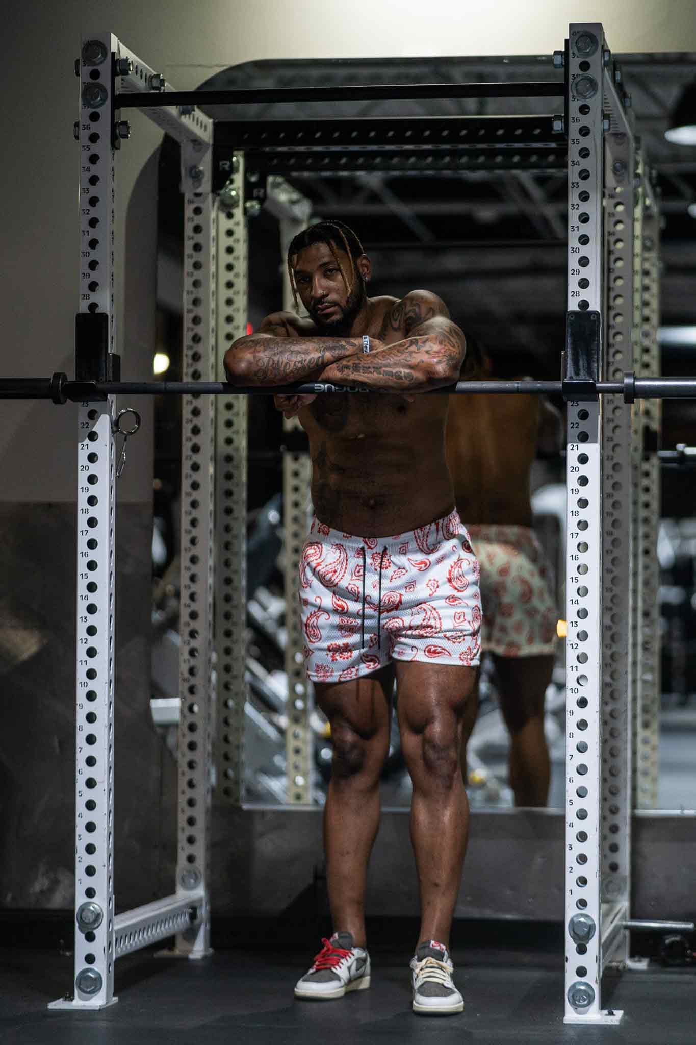 Prevail Mesh Shorts - Unisex White/Red Paisley