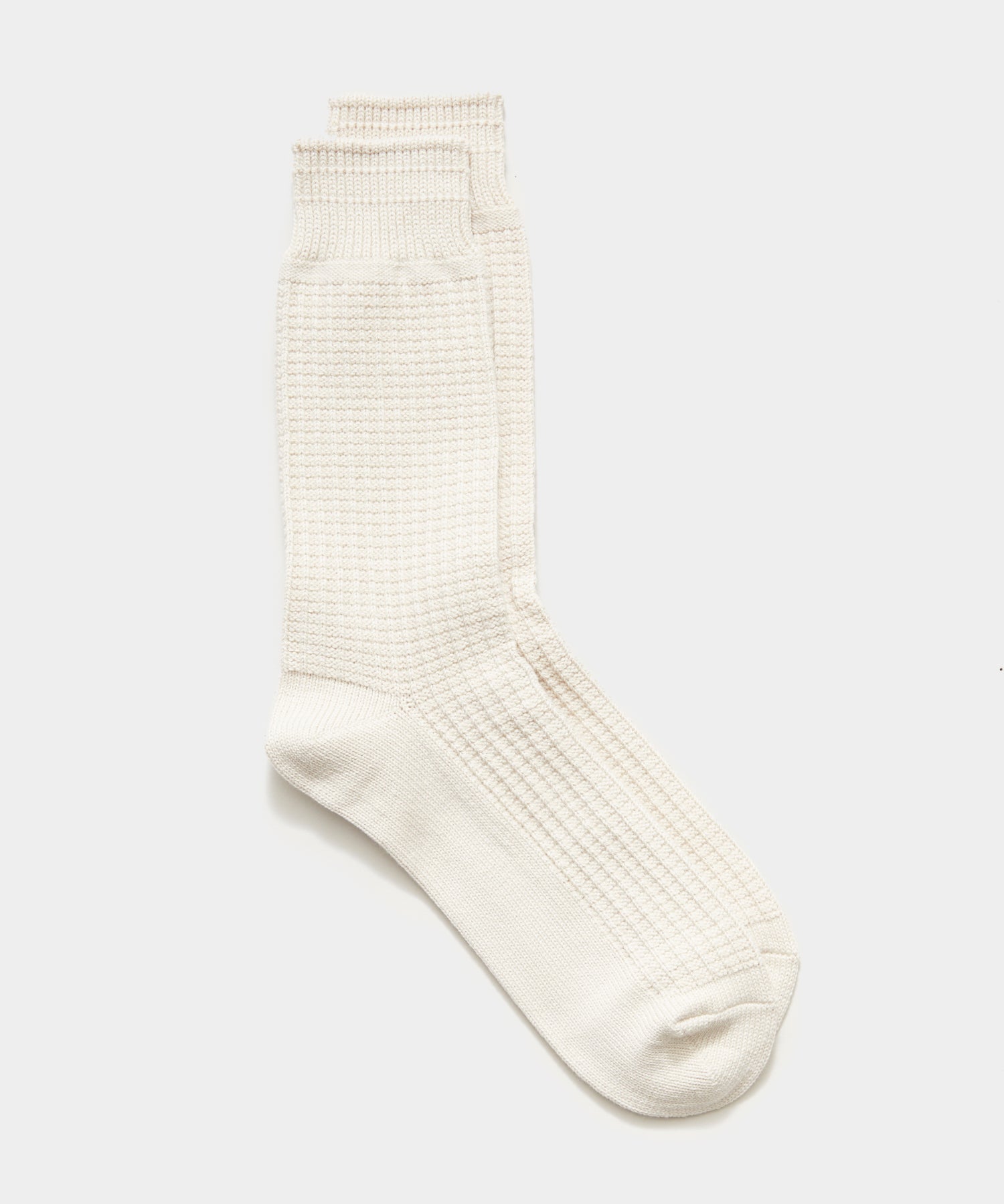 RoToTo Cotton Waffle Crew Socks in Ivory