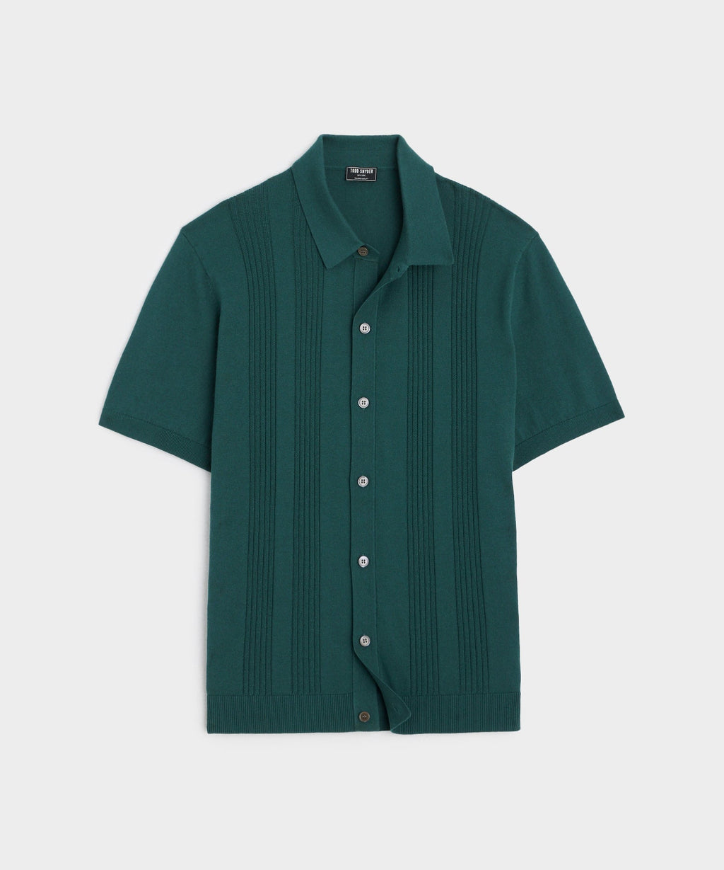 Silk-Cotton Ribbed Full-Placket Sweater Polo