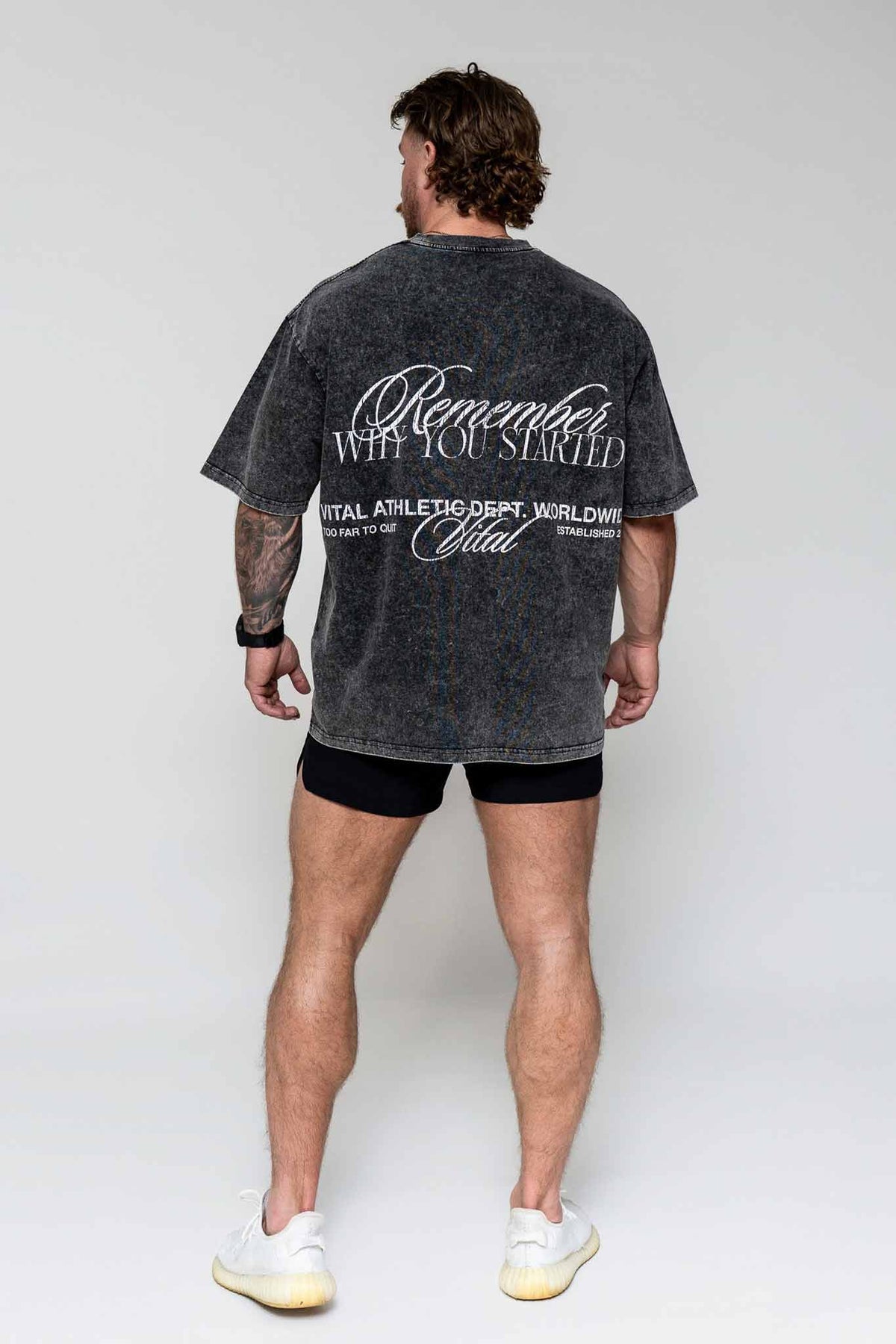 Oversized Pump Cover T-Shirt - Vintage Remember Why You Started Black Acid T