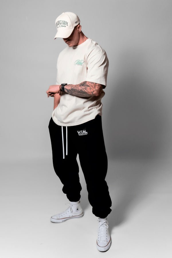 Oversized Pump Cover T-Shirt - Vintage Remember Why You Started T Beige