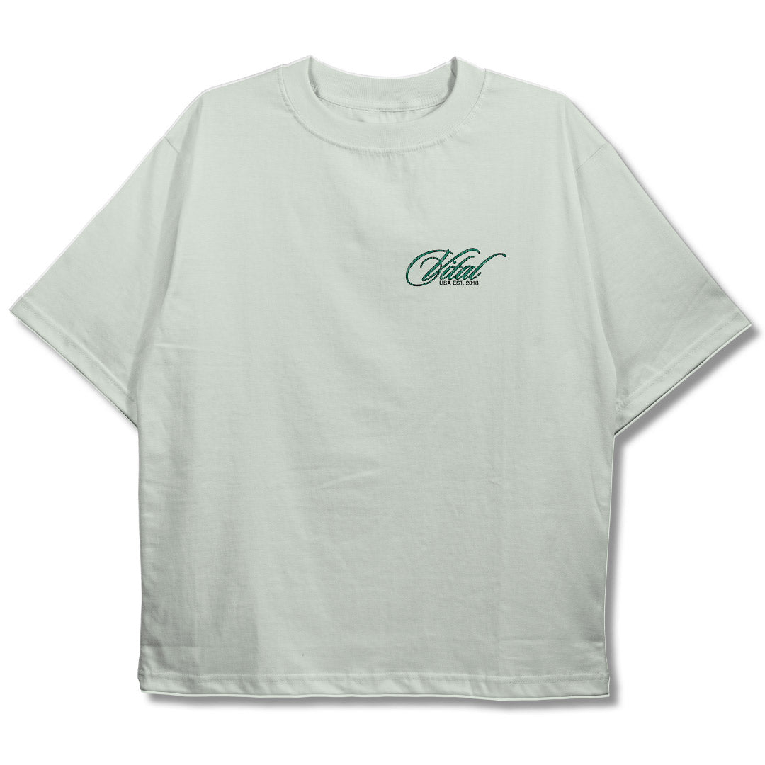 Oversized Pump Cover T-Shirt - Vintage Remember Why You Started T Beige