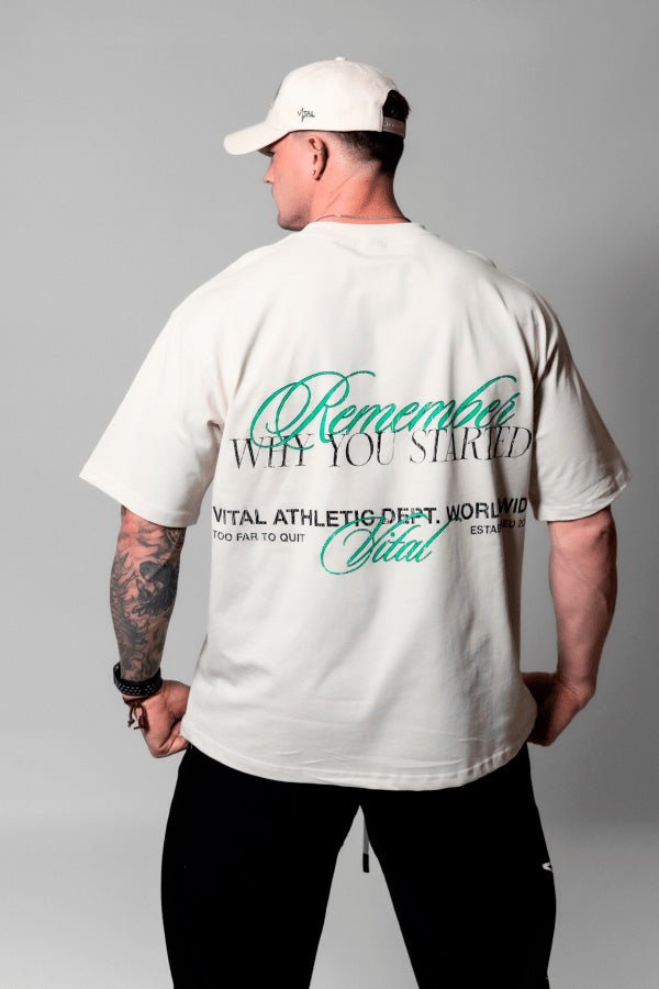 Oversized Pump Cover T-Shirt - Vintage Remember Why You Started T Beige