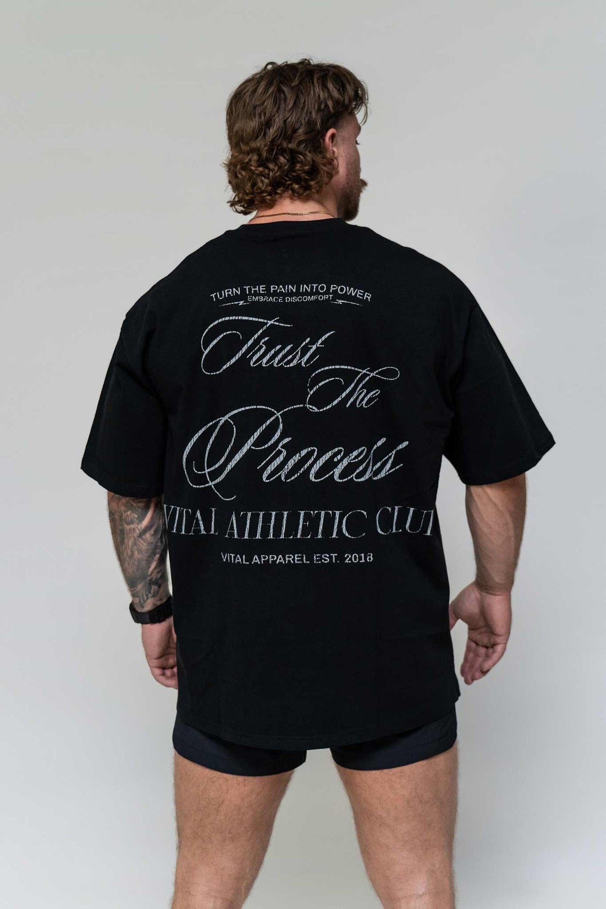 Oversized Pump Cover T-Shirt - Vintage Trust the Process Black/Gray T