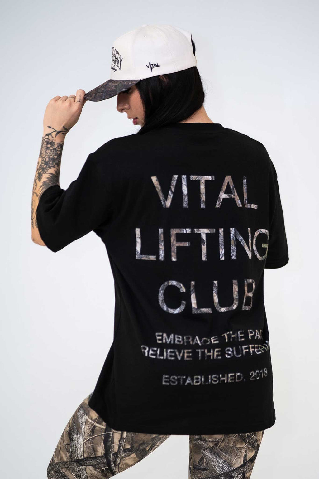 Oversized Pump Cover T-Shirt - Vital Lifting Club Black/Woodland Camo