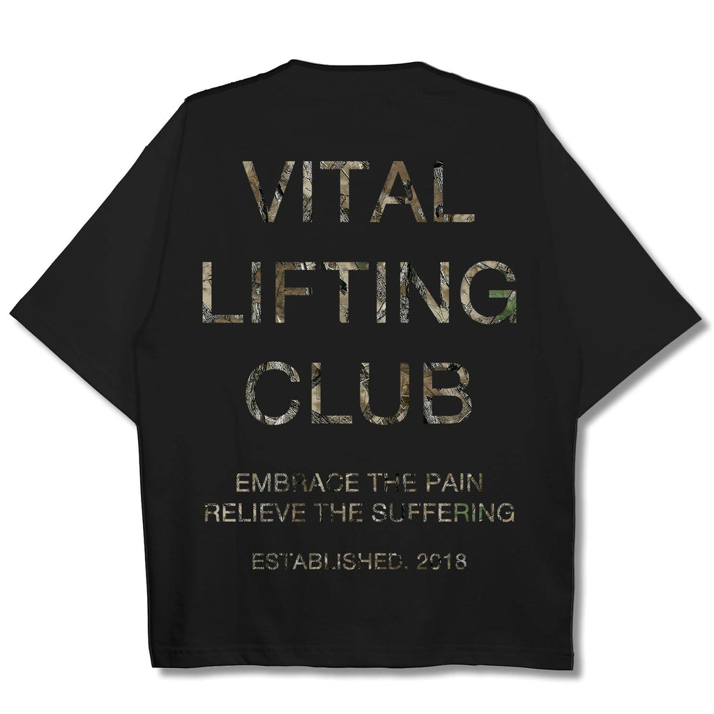 Oversized Pump Cover T-Shirt - Vital Lifting Club Black/Woodland Camo