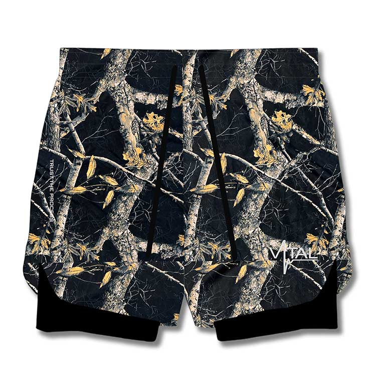 Tech Lined Performance Shorts 5.5" - Black Woodland Camo