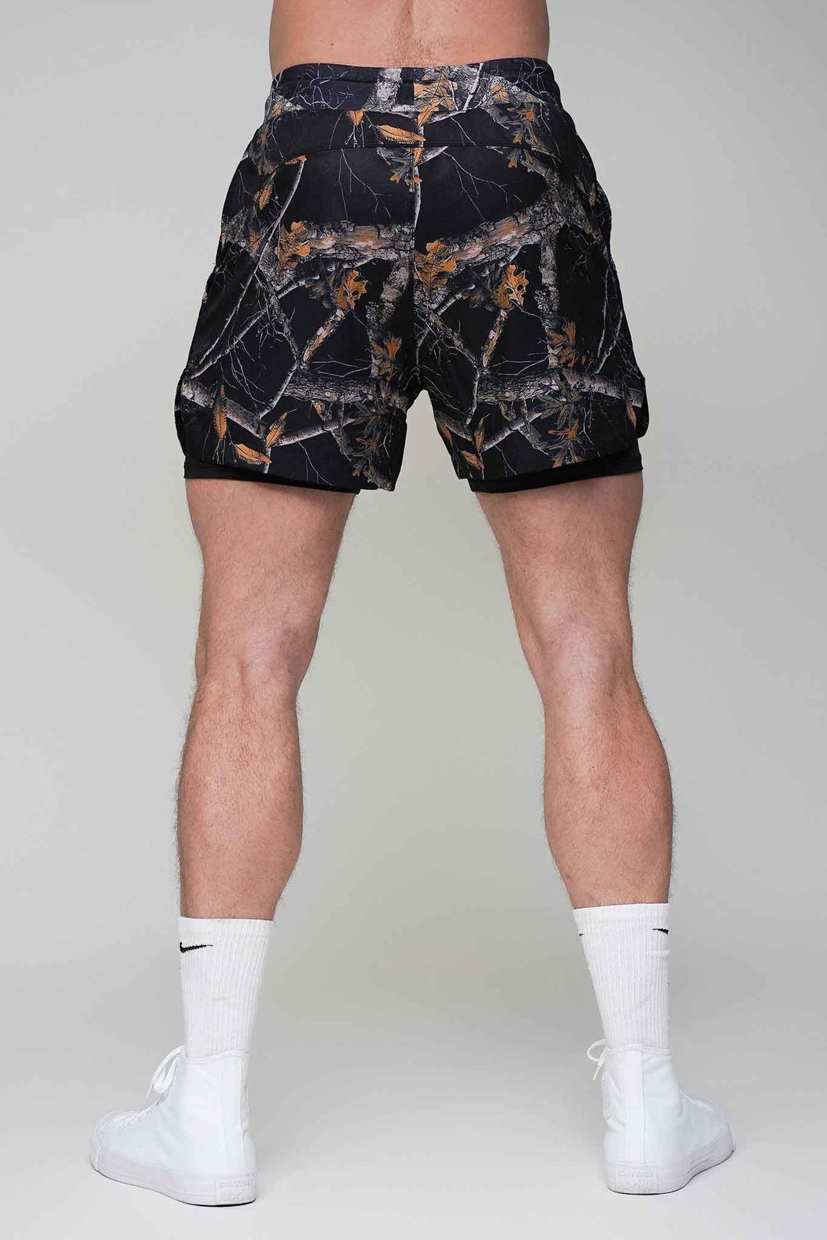 Tech Lined Performance Shorts 5.5" - Black Woodland Camo