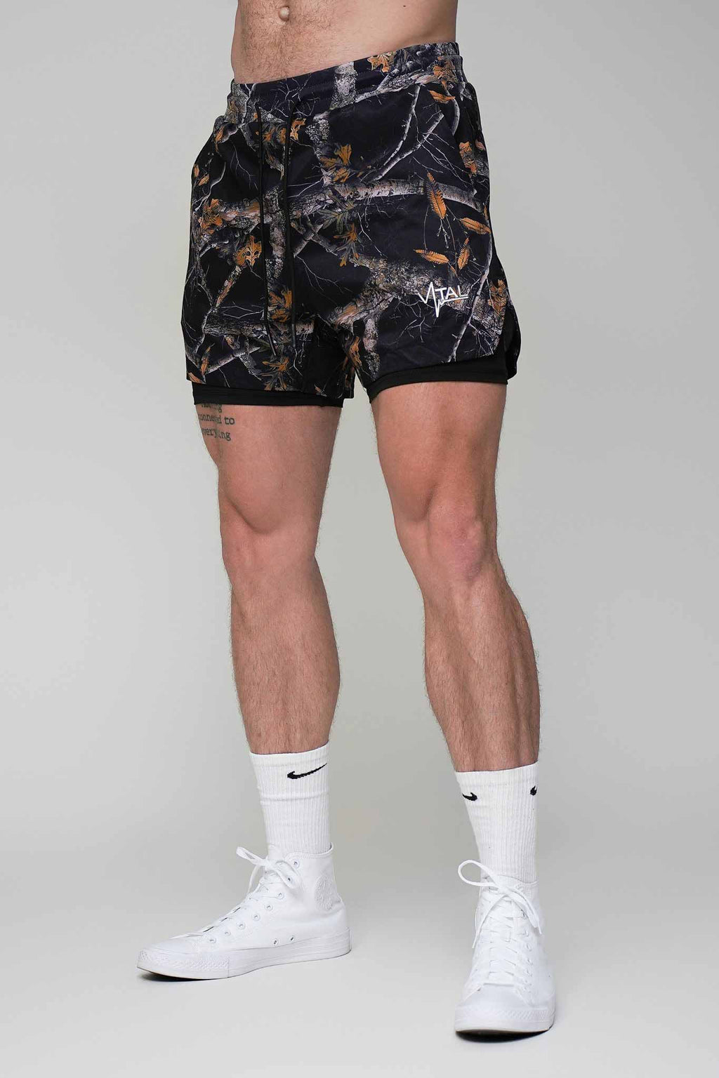 Tech Lined Performance Shorts 5.5" - Black Woodland Camo