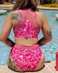 Women's Luxe Mesh High Waisted Bikini Bottom - Pink Tides