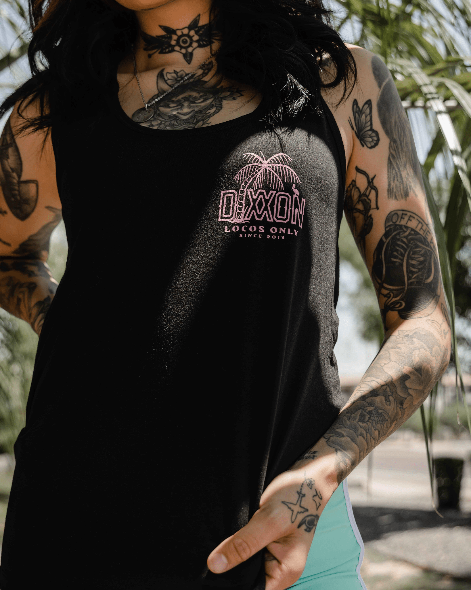 Women's Pink Locos Flowy Tank - Black