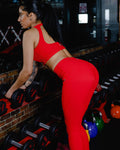 Women's Ribbed Leggings - Red