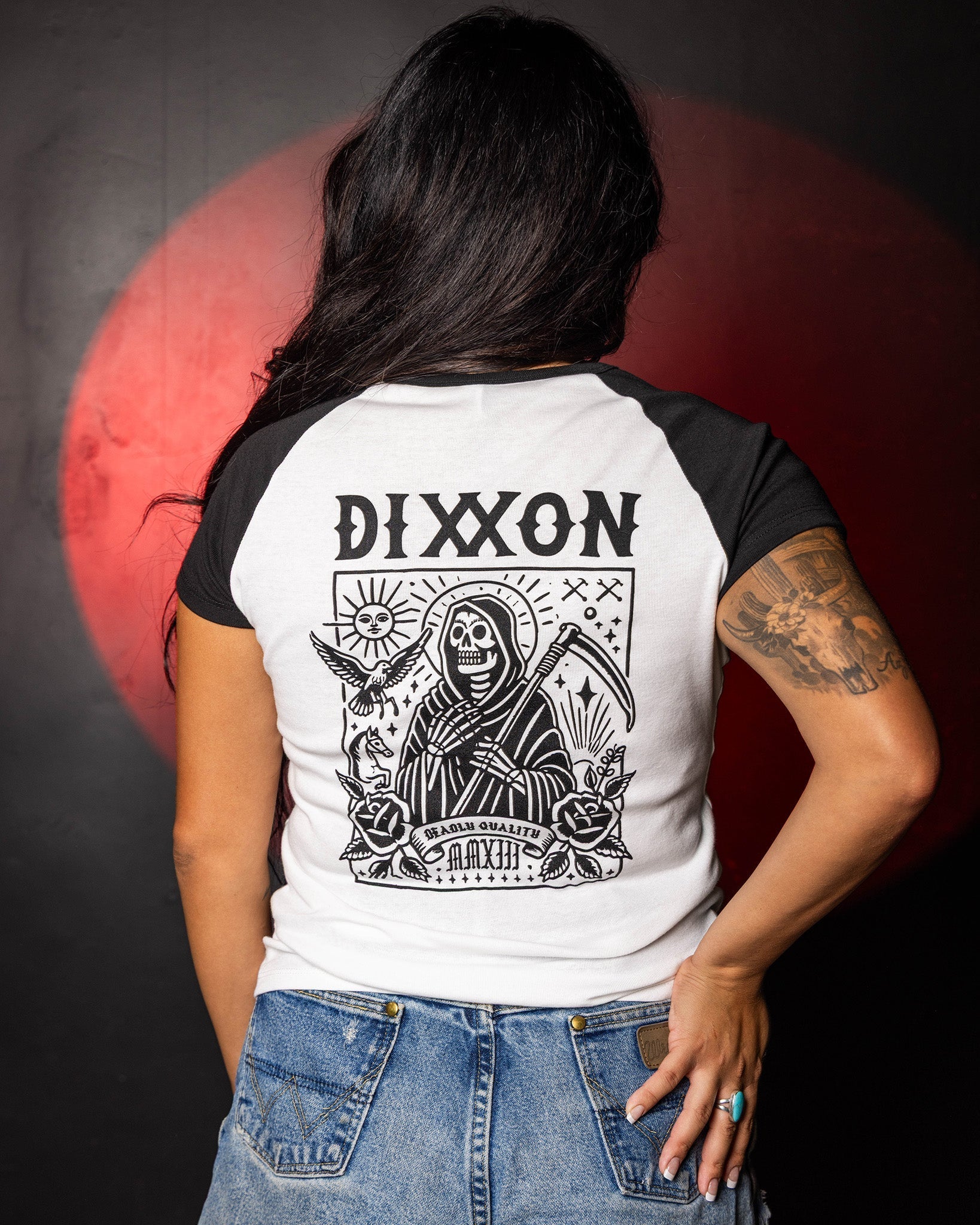 Women's Tarot Raglan Tee - White & Black